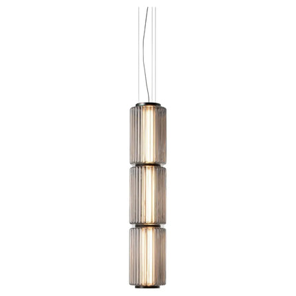Suspension LED en verre gris et métal doré, design nordique lumineux