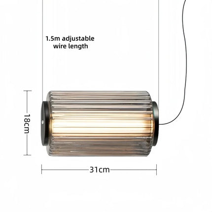 Suspension LED design italien en verre gris fumé, lumière chaude ambiance cosy