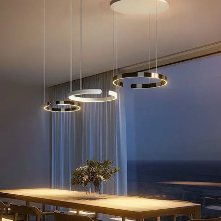 Suspension anneau LED moderne à intensité variable, protection des yeux, design élégant pour chambre et salle à manger