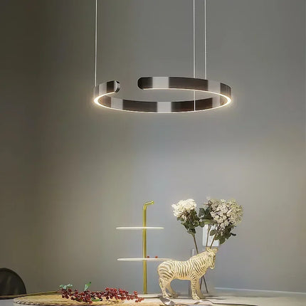 Suspension anneau LED moderne à intensité variable, protection des yeux, design élégant pour chambre et salle à manger