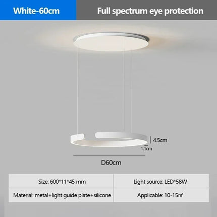 Suspension anneau LED moderne à intensité variable, protection des yeux, design élégant pour chambre et salle à manger
