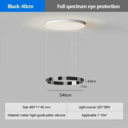 Suspension anneau LED moderne à intensité variable, protection des yeux, design élégant pour chambre et salle à manger