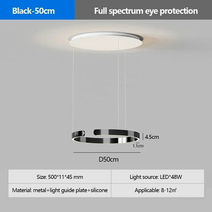 Suspension anneau LED moderne à intensité variable, protection des yeux, design élégant pour chambre et salle à manger
