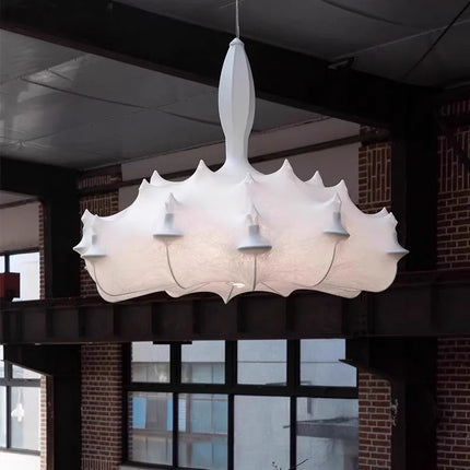 Suspension LED en soie italienne, design Wabi Sabi, lumière complète