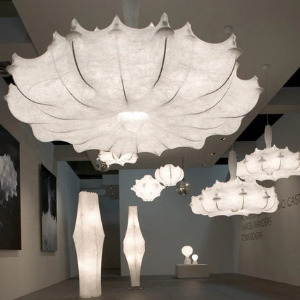 Suspension LED en soie italienne, design Wabi Sabi, lumière complète