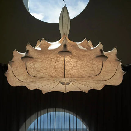 Suspension LED en soie italienne, design Wabi Sabi, lumière complète