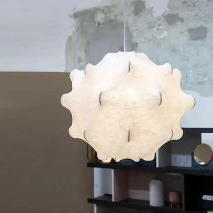 Suspension LED en soie italienne, design Wabi Sabi, lumière complète