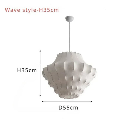 Suspension LED en soie italienne, design Wabi Sabi, lumière complète