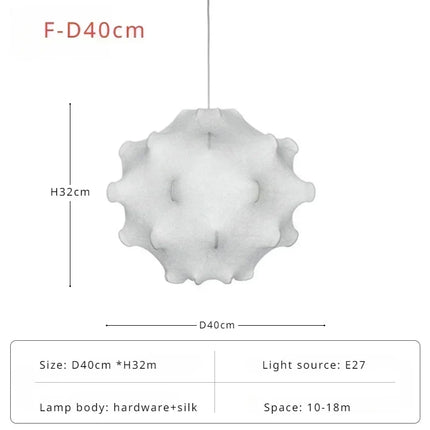 Suspension LED en soie italienne, design Wabi Sabi, lumière complète