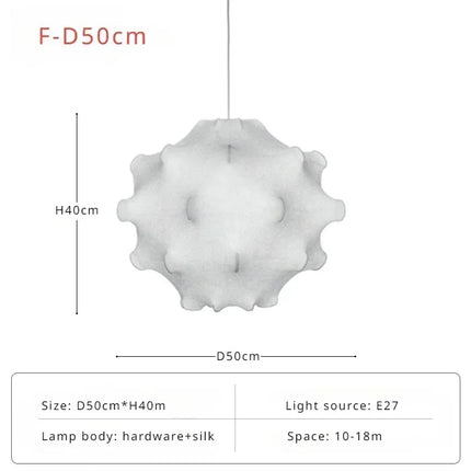 Suspension LED en soie italienne, design Wabi Sabi, lumière complète