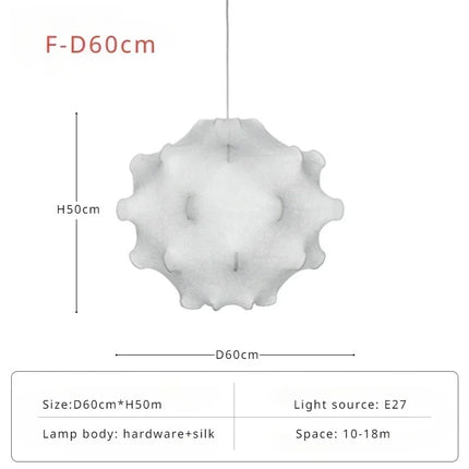 Suspension LED en soie italienne, design Wabi Sabi, lumière complète