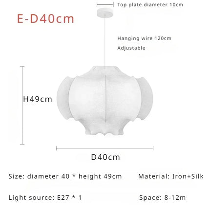 Suspension LED en soie italienne, design Wabi Sabi, lumière complète