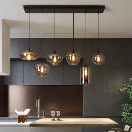 Suspension nordique en verre gris fumé pour salle à manger et salon