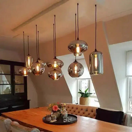 Suspension nordique en verre gris fumé pour salle à manger et salon