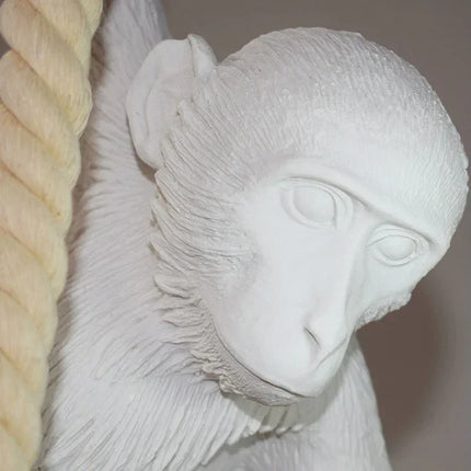 Suspension lampe singe en résine et corde chanvre, éclairage cosy