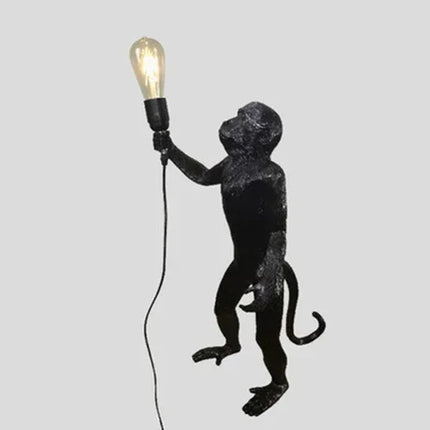 Suspension lampe singe en résine et corde chanvre, éclairage cosy