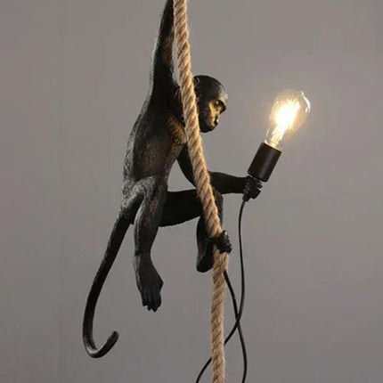 Suspension lampe singe en résine et corde chanvre, éclairage cosy