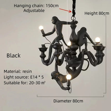 Suspension lampe singe en résine et corde chanvre, éclairage cosy