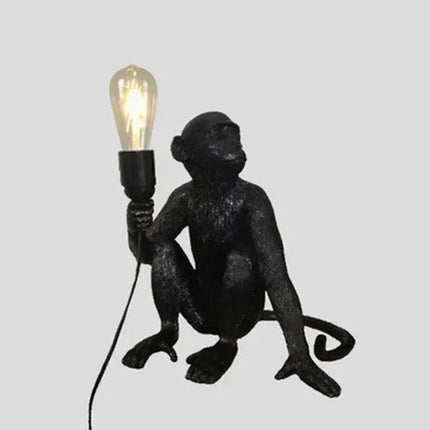 Suspension lampe singe en résine et corde chanvre, éclairage cosy