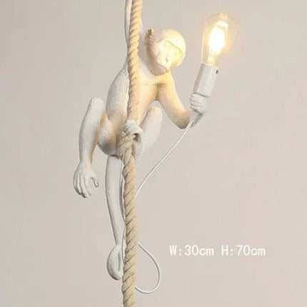 Suspension lampe singe en résine et corde chanvre, éclairage cosy