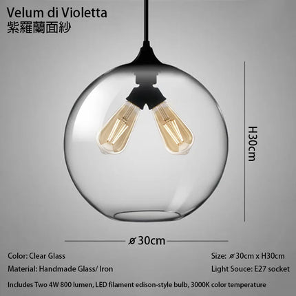 Suspension LED en verre soufflé à la bouche, design nordique moderne, lumière chaleureuse