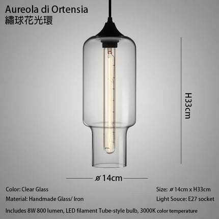 Suspension LED en verre soufflé à la bouche, design nordique moderne, lumière chaleureuse