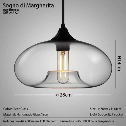 Suspension LED en verre soufflé à la bouche, design nordique moderne, lumière chaleureuse