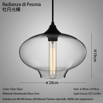 Suspension LED en verre soufflé à la bouche, design nordique moderne, lumière chaleureuse