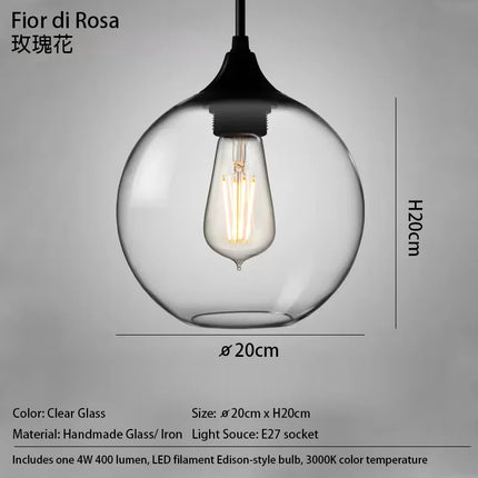Suspension LED en verre soufflé à la bouche, design nordique moderne, lumière chaleureuse