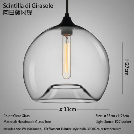Suspension LED en verre soufflé à la bouche, design nordique moderne, lumière chaleureuse