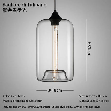 Suspension LED en verre soufflé à la bouche, design nordique moderne, lumière chaleureuse