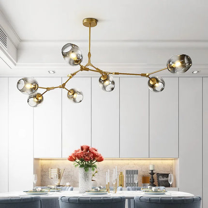 Suspension boule de verre LED nordique noir et or pour salon et cuisine