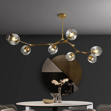Suspension boule de verre LED nordique noir et or pour salon et cuisine
