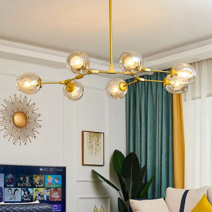 Suspension boule de verre LED nordique noir et or pour salon et cuisine