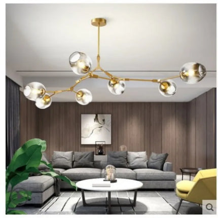 Suspension boule de verre LED nordique noir et or pour salon et cuisine