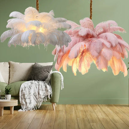 Suspension Plume LED Design Moderne en Métal pour Salon Cosy