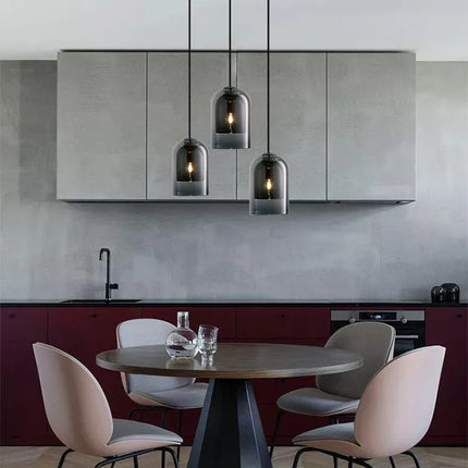 Suspension LED Design Nordique et Américain en Verre Gris, Lumière Chaude Ambiante