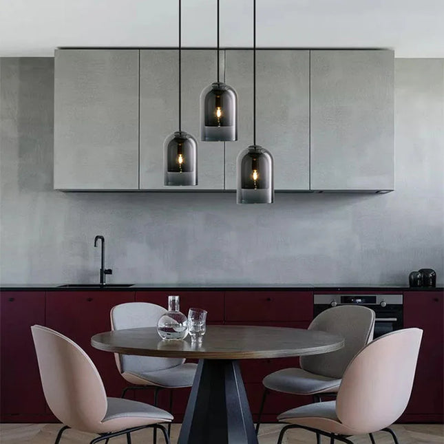 Suspension LED Design Nordique et Américain en Verre Gris, Lumière Chaude Ambiante