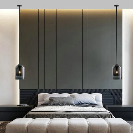 Suspension LED Design Nordique et Américain en Verre Gris, Lumière Chaude Ambiante
