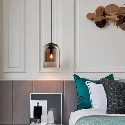 Suspension LED Design Nordique et Américain en Verre Gris, Lumière Chaude Ambiante