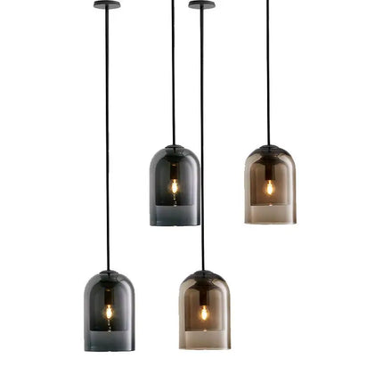 Suspension LED Design Nordique et Américain en Verre Gris, Lumière Chaude Ambiante