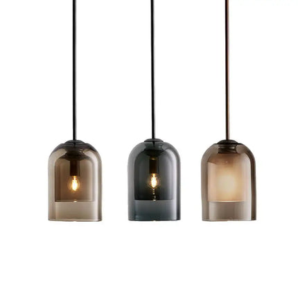 Suspension LED Design Nordique et Américain en Verre Gris, Lumière Chaude Ambiante