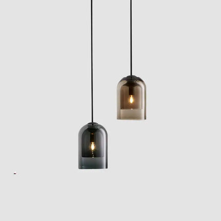 Suspension LED Design Nordique et Américain en Verre Gris, Lumière Chaude Ambiante
