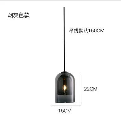 Suspension LED Design Nordique et Américain en Verre Gris, Lumière Chaude Ambiante
