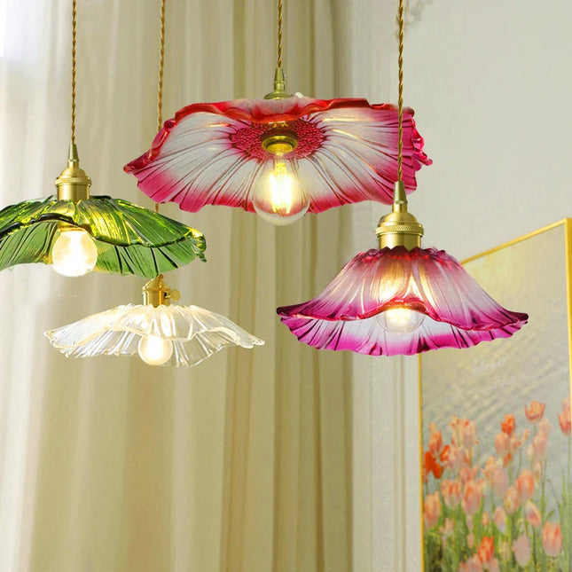 Suspension Vintage en Verre à Fleurs, Luminaire Art Déco pour Salon et Chambre