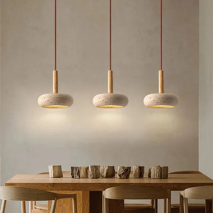 Suspension Wabi Sabi en pierre circulaire LED pour ambiance chaleureuse