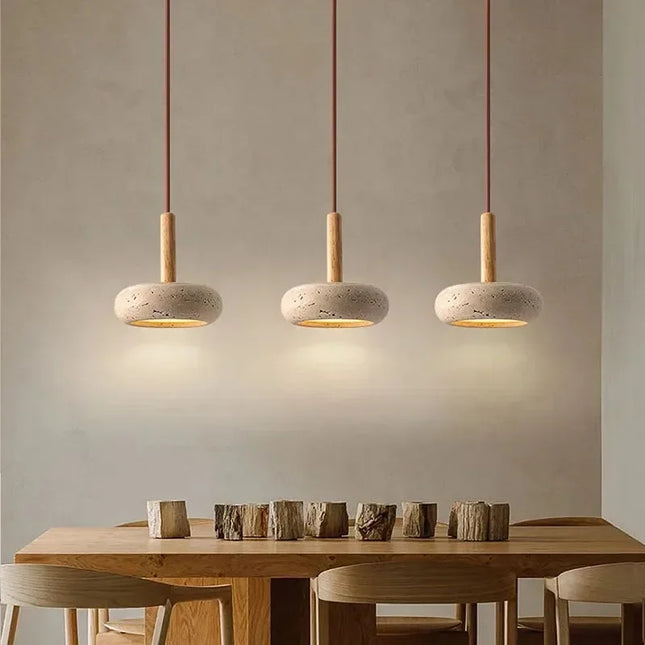 Suspension Wabi Sabi en pierre circulaire LED pour ambiance chaleureuse