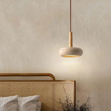 Suspension Wabi Sabi en pierre circulaire LED pour ambiance chaleureuse