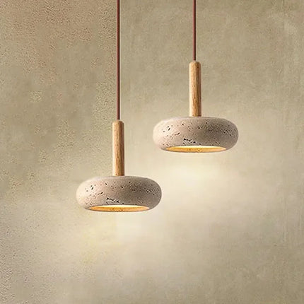 Suspension Wabi Sabi en pierre circulaire LED pour ambiance chaleureuse
