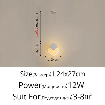 Suspension LED design moderne en aluminium, lumière chaude ou froide, noir et blanc
